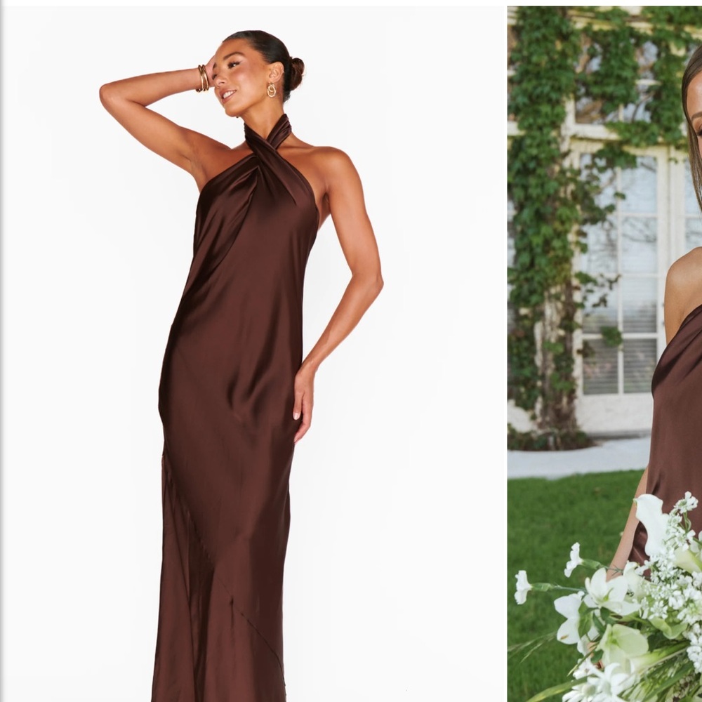 Show Me Your MuMu Brown Satin Halter Maxi Dress size medium
